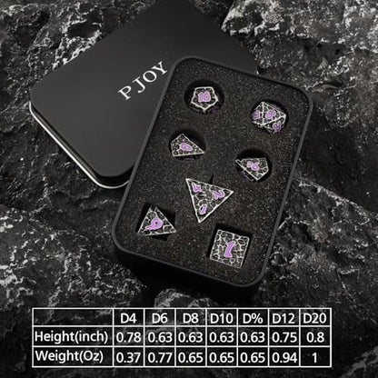 PJOY Metal Dice Set D&D for Dungeons and Dragons Dice with Case Meteorite Iron Purple 7PCS 16mm Role Playing Cool DND Gifts for Players DM Board Game Masters Wizards - color: Iron Purple
