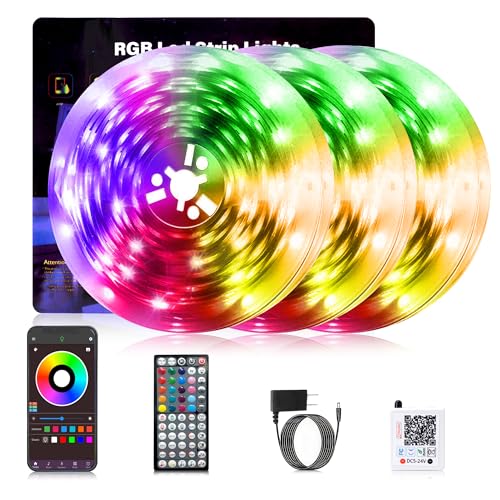 NBBUFF Led Lights for Bedroom Smart App Controlled 300FT(3 Rolls) RGB Strip Lights for Bedroom, Sync with Music, Ideal for Home Party and Room Decoration - size: 300 ft