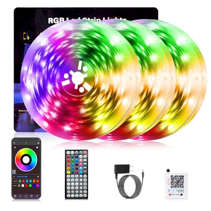 NBBUFF Led Lights for Bedroom Smart App Controlled 300FT(3 Rolls) RGB Strip Lights for Bedroom, Sync with Music, Ideal for Home Party and Room Decoration - size: 300 ft