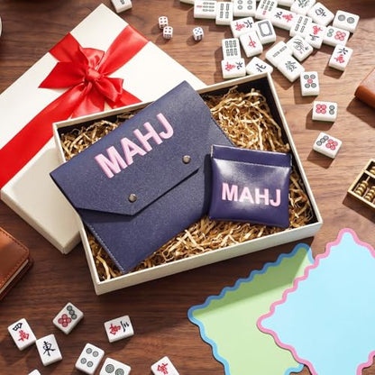 2 Pcs Leather Mahjong Card Bag Clutch Pouch Holder with PU Squeeze Dice Bag Mahjong Accessories Protector Cover Case for MAHJ Lover Playing Game Night(Dark Blue) - color: Dark Blue