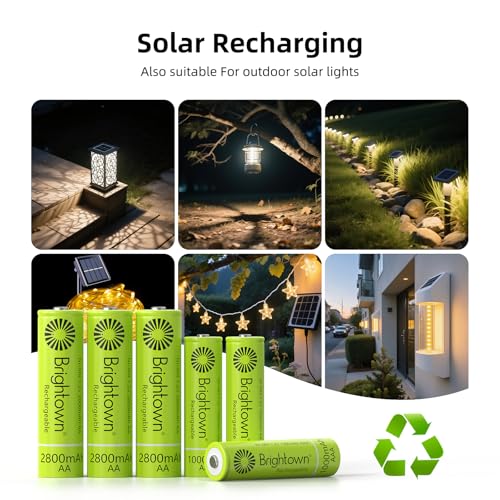 Brightown 8 Pack AA 2800mAh and 8 Pack AAA 1000mAh Rechargeable Batteries Combo - 1.2V NiMH High Capacity Battery - Ideal for Solar Lights & Home Devices, Recharge up to 1000x Times, Pre-Charged - size: 8PC AA 2800mAh + 8PC AAA 1000mAh
