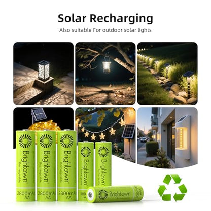 Brightown 8 Pack AA 2800mAh and 8 Pack AAA 1000mAh Rechargeable Batteries Combo - 1.2V NiMH High Capacity Battery - Ideal for Solar Lights & Home Devices, Recharge up to 1000x Times, Pre-Charged - size: 8PC AA 2800mAh + 8PC AAA 1000mAh