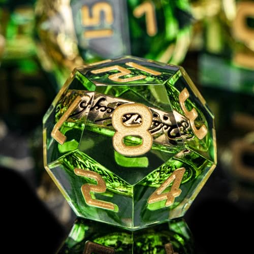 Magic Golden Ring DND Dice with Box, Green Sharp Edge Handmade D and D Polyhedral Dice for use with D&D Tabletop Games RPG, Lord Resin Dice D20 D12 D10 D8 D6 D4 - color: Ring - Green-1