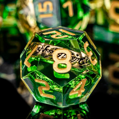 Magic Golden Ring DND Dice with Box, Green Sharp Edge Handmade D and D Polyhedral Dice for use with D&D Tabletop Games RPG, Lord Resin Dice D20 D12 D10 D8 D6 D4 - color: Ring - Green-1
