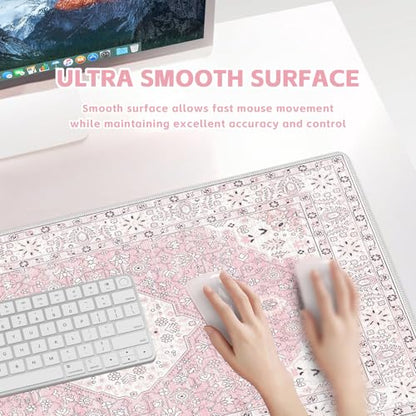 Baziabbo Pink Desk Mat,XXL Extended Large Mouse Pad,Durable Gaming Mousepad with Stitched Edge,Non-Slip Rubber Base Keyboard Desk Pads for Work Home Game - color: B-Pink
