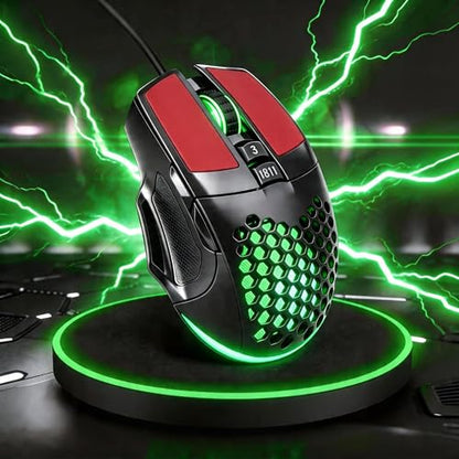 【 Plug and Play - 59 Inch Cable 】 Wired Gaming USB Mouse - Honeycomb Hollow - Anti-Slip - RGB Lighting - Ultra Lightweight Design - 4 Adjustable DPI - Office & Gaming Universal - color: Black, size: Professional Mouse