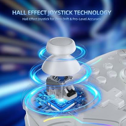 JDDWIN Wireless Controller for Switch 2/Switch/PC/Steam Deck, Hall Effect Joysticks & Triggers/Wake-up Function, Gamepad with RGB Light /Turbo/Programmable/ Dual Vibration Bluetooth USB Adapter for PC (White) - color: White