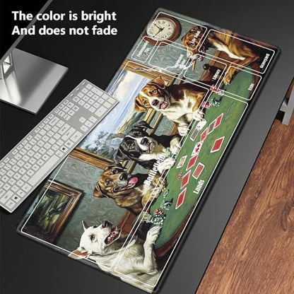 MTG Playmat with Zones, TCG Card Game Play Mat with Stitched Edges, Non-Slip Rubber Base Gaming Desk Mat, Smooth Surface 24 x 14 Inch, Dogs Play Poker - color: Dogs Play Poker, size: Zone 1
