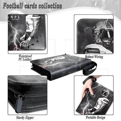 Football Card Binder 900 Pockets, Trading Card Binder 9 Pocket with 50 Removable Sleeves Fits 900 Sport Cards, 3 Ring Card Holder Binder with Zipper, Collector Storage Album - size: 900 Pockets Football