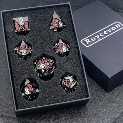Roycevon Relief Dragon DND Dice Set for Role Playing Game, 7Pcs Metal D&D Dice Set Dungeons Dragons with Gift Box, Polyhedral D and D Dice D20 D12 D10 D8 D6 D4, Red and White - color: Red and White