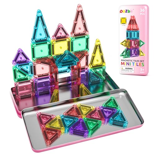 ORZbb Mini Magnetic Tiles Toddler Travel Essentials Set with Case, Magnetic Blocks Building Montessori Educational Learning Sensory Preschool Toys for 3+ Year Old Boys Girls Birthday Gifts - color: Color-15