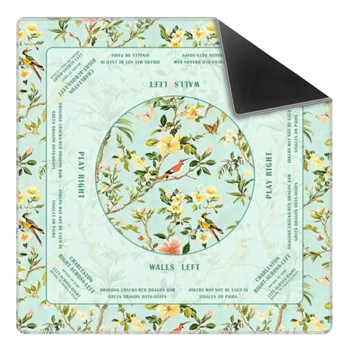 Green Chinoiserie Floral Bird Mahjong Mat 31.5 x 31.5 in, Traditional Flower Chinese Non-Slip Noise Reduction Gaming Mat for Table American Mahjong Poker Board Games Card Games Dominoes - color: Turquoise Chinese Style Mahjong Mat