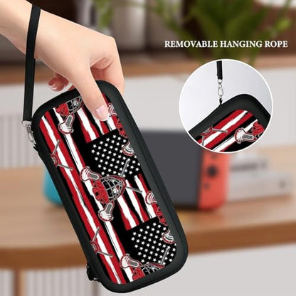 PPIKTC Portable Hard Shell Case Compatible with Nintendo Switch, Travel Carrying Storage Bag with 15 Game Cartridges, Lacrosse American Flag - color: Design (332)