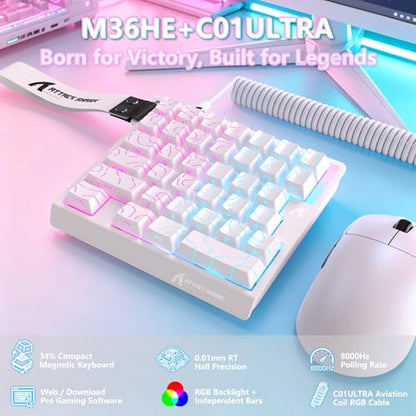 ATTACK SHARK M36 HE One-Handed Magnetic Switch Keyboard, 8000Hz Polling, Hot-Swappable, High-Precision 0.01mm, 36 Keys Wired Keypad with RGB Backlit, C01 Ultra Led Aviator Cable-White Contour - color: White Contour