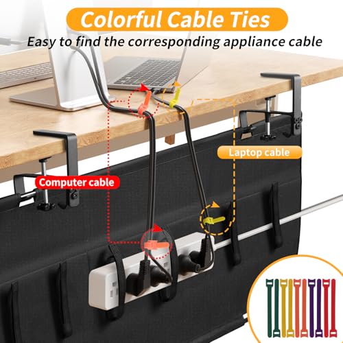 Under Desk Cable Management Tray No Drill, 28Inch Cable Management,Black | Clamp and Screw Mount Cable Management Tray, Extra Large Capacity Desk Cable Management, Fabric Wire Management for Office - color: Black, size: 28"L x 5.5"W