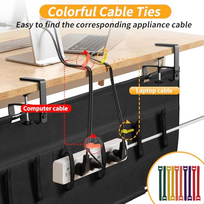 Under Desk Cable Management Tray No Drill,48Inch Cable Management,Black | Clamp and Screw Mount Cable Management Tray, Extra Large Capacity Desk Cable Management, Fabric Wire Management for Office - color: Black, size: 48"L x 5.5"W