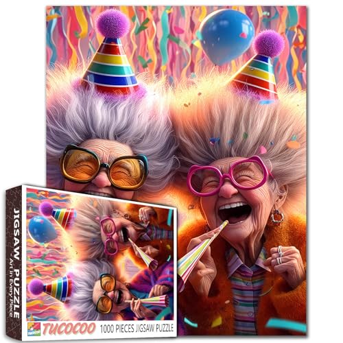 Colorful Party Grandma Theme Jigsaw Puzzle for Adults 1000 Pieces Large Puzzle Game for Students Fun and Laughter Party Scene 20X27 Inches Unique Gift Idea Home Wall Decor Relaxing Puzzle - color: Puzzle-old Woman-08
