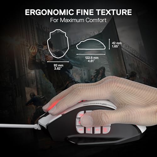 Redragon M908 Wired RGB MMO Gaming Mouse 24000 DPI Remapping Keys | Stable Lag-Free Connection, Redefine Keybinding Macro, Vibing Backlight, Ergonomic Grip Body Comfort - color: Black & White, style: Wired M908