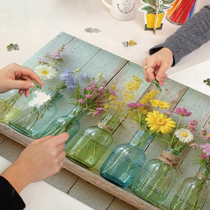 Wildflower 1000 Piece Puzzle for Adults, PICKFORU Whispering Blooms Summer Flower Garden Jigsaw Puzzle, Challenging Retro Vibrant Sunflower Vase Theme as Home Decor - style: Whispering Blooms