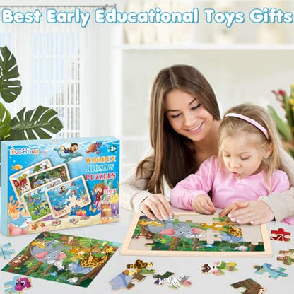 Puzzles for Kids Ages 4-6, 4 Packs Wooden Animals Jigsaw Puzzles for Toddlers Ages 3-5, Preschool Educational Puzzles Boards Toys Gifts for 3 4 5 6 Boys Girls - style: Animals