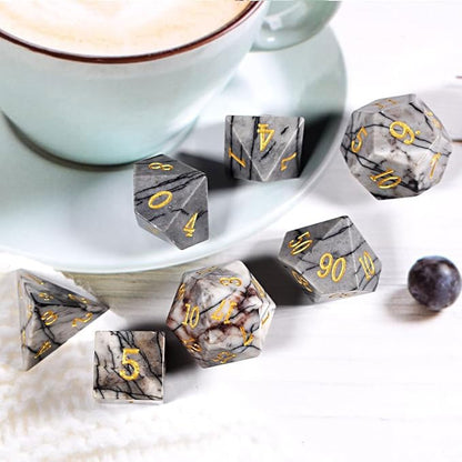 RULE DICE Gemstone DND Dice, Dungeons and Dragons Dice Set 7PCS Polyhedral Gem Stone Dice Set D4 D6 D8 D10 D% D12 D21, RPG Dice D&D Accessories Dice Gift(Black Net) - color: Black Network