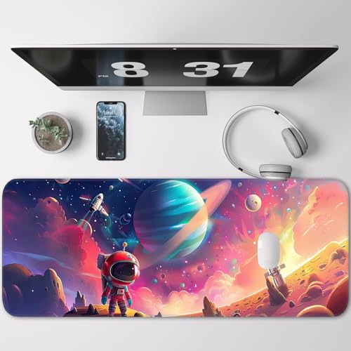 Gaming Mouse Pad, Non-Slip Rubber Band Stitched Edge, Astronaut Planet Space, Suitable for Home, Gaming, Office, 31.5x11.8 Inch Anime Mouse Pad - color: Universe space