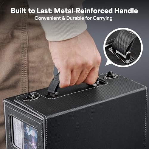 Kabinka Commander Deck Box for MTG with Handle, Multi Deck Case | with Large Dice Tray Fits 400+ Double-Sleeved Cards, 5 IN 1 TCG Card Storage Box, 35PT Card Holders (Black) - color: Black