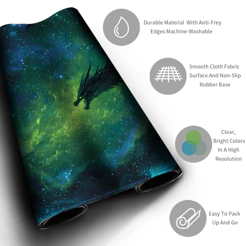 Stitched TCG Playmat, 24x14 Inches with Divided Card Areas, Non-Slip Tabletop Playmat Comes with Storage Bag, Ideal for Trading Card Game Enthusiasts (Dragon Shadow Planet-No Zone) - color: Dragon Shadow Planet-no Zone