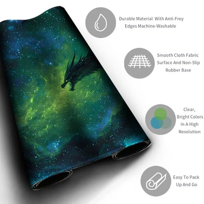 Stitched TCG Playmat, 24x14 Inches with Divided Card Areas, Non-Slip Tabletop Playmat Comes with Storage Bag, Ideal for Trading Card Game Enthusiasts (Dragon Shadow Planet-with Zone) - color: Dragon Shadow Planet-with Zone