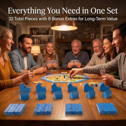 Replacement Pieces for Settlers of Catan – Roads, Settlements & Cities Set, Durable Game Tokens, Compatible with Catan Board Game Accessories, Game Pieces Plus Bonus Pieces (Blue) - color: Blue