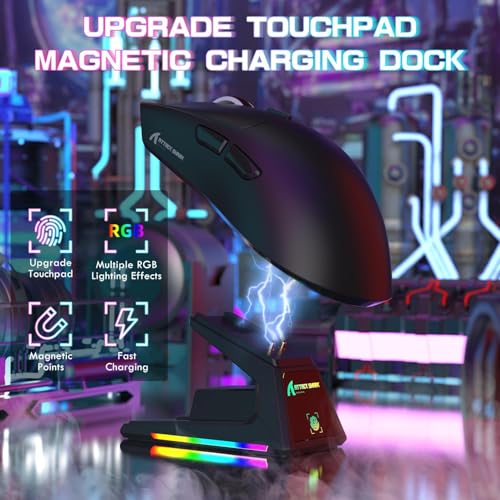 ATTACK SHARK X1 Ultralight Tri Mode Wireless 40000 DPI Gaming Mouse-Black | Magnetic RGB Charging Dock,PixArt PAW3395 Pro Sensor,BT/2.4Ghz/Wired,1K Polling,Optical Micro Switch,Driver for PC Mac Gamer - color: Black