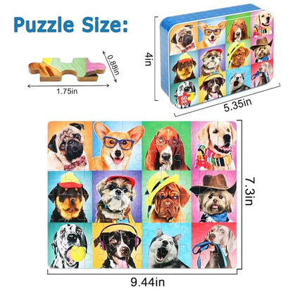 LELEMON Puzzles for Kids Ages 4-6,Dog 60 Piece Puzzles for Kids Ages 4-8 | Children Jigsaw Puzzles Kids Puzzles in a Metal Box,Educational Learning Puzzle Toys for Girls and Boys - color: Smart Dog