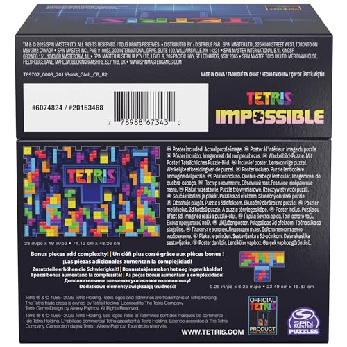 Spin Master Games Tetris Impossible Puzzle | A Mind-Bending Lenticular Puzzle with Color-Shifting Tetris Pieces, Includes Bonus Tetromino Puzzle, 639 Pieces - style: Tetris Puzzle
