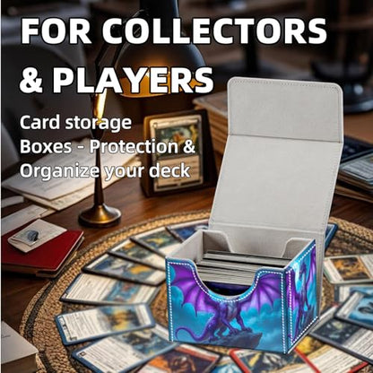 Trading Card Storage Box, Premium PU Leather with Magnetic Closure, Holds 100+ for MTG Cards, Purple Dragon Under Moon Durable Deck Box for Magic the Gathering, Trading Card Games - color: Purple Dragon Under Moon