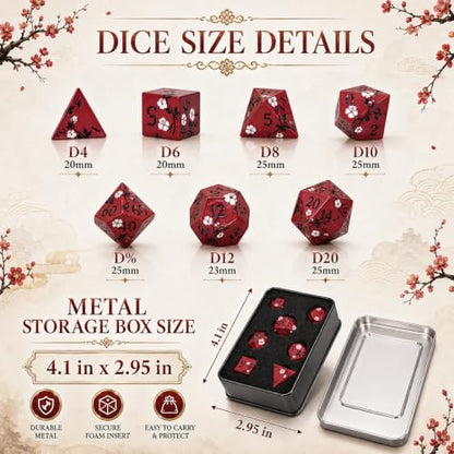Metal Dice Set DND 7pcs with Gift Box - RPG Gift for Gamers(Plum Blossom) | Elegant gift box included, making it the ultimate present for roleplaying tabletop gamers and D&D enthusiasts - color: Plum Blossom