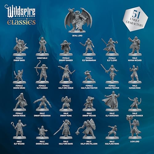 Classic Heroes - Mercenary Guild - 51 Paintable Characters for DND Miniatures Bulk I 28mm Dungeons Dragons D&D Miniatures I DND Minis D&D Figures Dungeons Dragons Figures Pathfinder Compatible