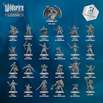 Classic Heroes - Mercenary Guild - 51 Paintable Characters for DND Miniatures Bulk I 28mm Dungeons Dragons D&D Miniatures I DND Minis D&D Figures Dungeons Dragons Figures Pathfinder Compatible