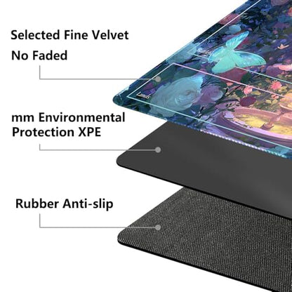 MTG Playmat 24x14 Inch | Optional Game Zone Layout | Non-Slip Rubber Base | Stitched Edges | Includes Free Storage Bag | for TCG, Board Games, and Desk Use(Bloomheart,with Zone) - color: Bloomheart, style: With zone