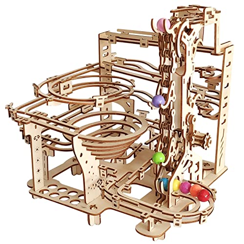 Wooden Marble Run 3D Puzzle - Wood Crafts Mechanical Marble Run Assembly Building Model Kits - Wooden Puzzle DIY Brain Teaser Puzzles - Christmas Birthday Gifts for Adults & Teens - style: Wooden Marble Run