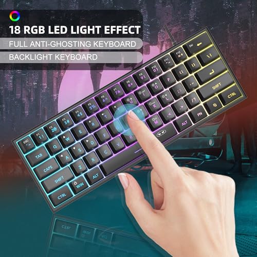 MageGee Mini 60% Gaming Keyboard, RGB Backlit 61 Key Ultra-Compact Keyboard, TS91 Ergonomic Waterproof Mechanical Feeling Office Computer Keyboards for PC, MAC, PS4, Xbox ONE Gamer(Black) - color: Black