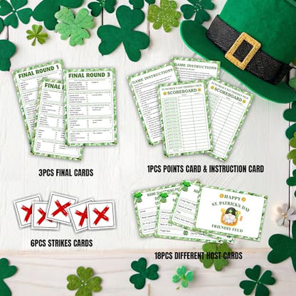 St. Patrick's Day Friendly Feud Game, Saint Patrick's Board Game for Adults Family Friends, St. Patrick's Day Trivia Feud Quiz, Spring Party Supplies & Favors -17 - color: Green and White