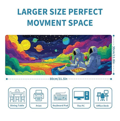 Astronaut Gaming Mouse Pad Abstract Sky Mouse Pad 31.5x11.8 Inch Eat Pizza Texture Non-Slip Rubber Base Large Mousepad Stitched Edges Keyboard Mouse Mat Desk Pad for Office and Home - color: Astronaut