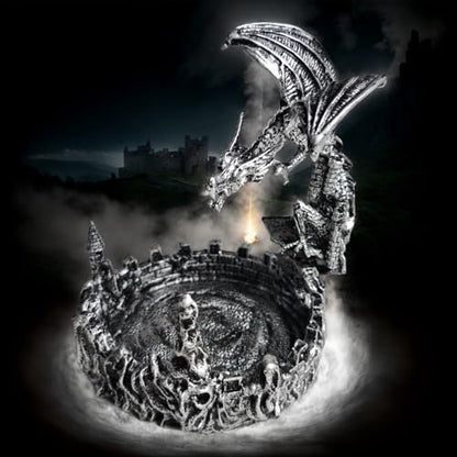 Antique-Style Composite Dragon Display Tray (Zinc Alloy & Resin) – Premium Edition & DND Dice Tray - color: Antique Silver