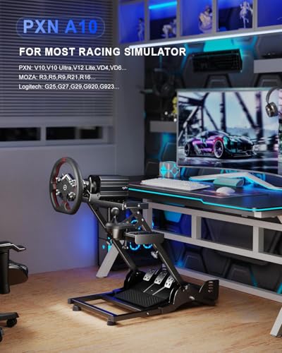 PXN Steering Wheel Stand – A10 Foldable&Adjustable Racing Wheel Stand | 23 lb Heavy-Duty Frame, Sim Racing Cockpit, Universal Fit for V10/V99/VD4/VD6, G29/G920/G923, R3/R5, T248, DD Pro &More