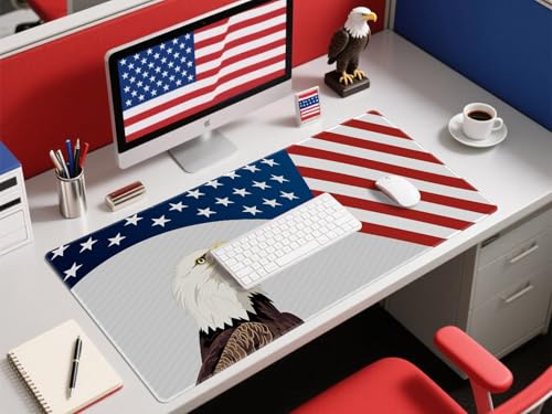 JIALONG Large Gaming Mouse Pad, XXL Desk Mat, Durable Extended Mousepad with Stitched Edges, Non-Slip Base Keyboard Mat for Gamer, Office and Home - 35.4x15.7 Inches - color: Flag