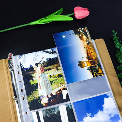 Mogoostry A4 Clear Sheet Protectors 4 Pocket Binder Sleeves 20 Sheets 11 Holes Top Open Photo Album Sleeves Photocard Collection Page Protector - color: 4-pocket Top Open