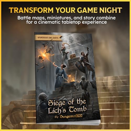 Wondrous One Shot – Siege of the Lich's Tomb, Complete 5e One-Shot Adventure, 24 Fantasy Miniatures with Bases, Adventure Book & 2 Double-Sided Encounter Maps, D&D Compatible TTRPG Campaign