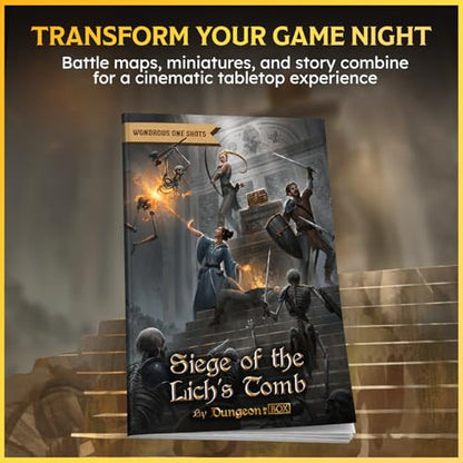 Wondrous One Shot – Siege of the Lich's Tomb, Complete 5e One-Shot Adventure, 24 Fantasy Miniatures with Bases, Adventure Book & 2 Double-Sided Encounter Maps, D&D Compatible TTRPG Campaign