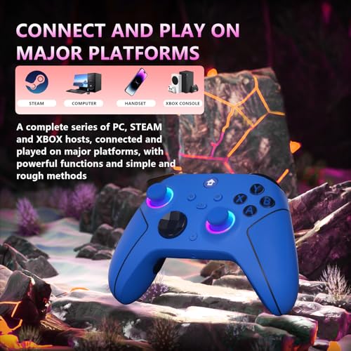 YUYIU Wireless 2.4GHz Controller with 7 Colors RGB Light for Xbox Controller, Xbox One Series X|S,Consoles,Steam PC Windows,with 1000mAh Battery/hall effect sticks/Turbo/Programmable, 3.5mm Audio Jack - color: Blue