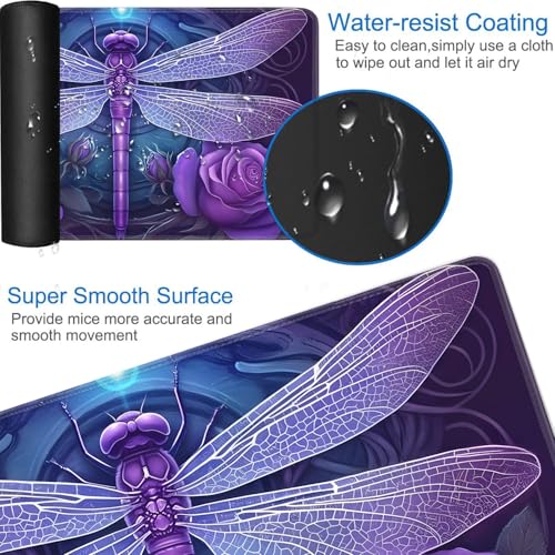 for MTG Game Playmat - 24 x 14 inches with Dices and Storage Bags, Non-Slip Base for TCG and Board Game Card Mats, Trading Card Games Mat, Dragonfly in Purple Rose Pattern Collectible Card Playmats - color: Jv-playmat-p7-1-d102